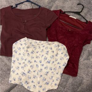 Burgundy and Floral Tops Set